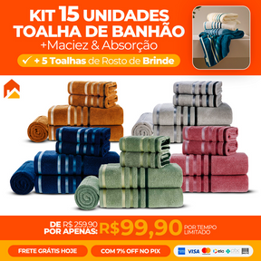 Kit com 15 Toalhas Banhão de Alta Maciez e Absorção + 5 Toalhas de Rosto de Brinde